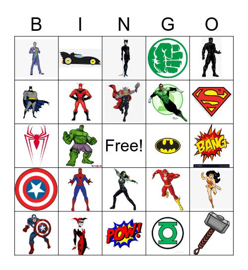 Superhero Bingo Card