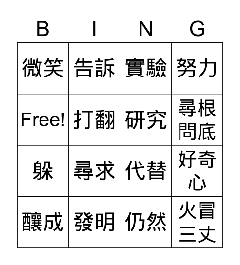 發明大王愛迪生 Bingo Card