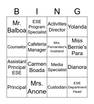 School Bingo Card