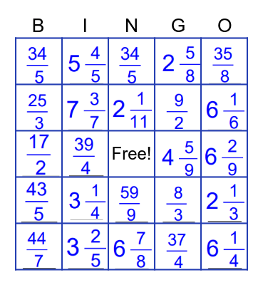Converting Fractions Bingo Card
