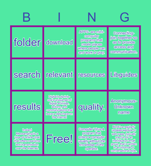 Information  Literacy BINGO Card