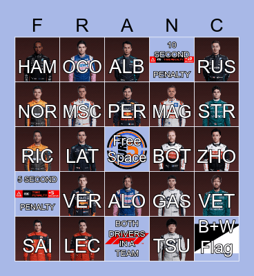 Turn 5 Presents: Track Limits Bingo Card