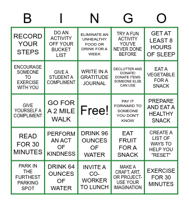 #VanguardPride Wellness Bingo Card