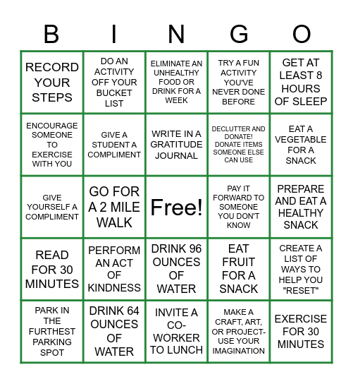 #VanguardPride Wellness Bingo Card