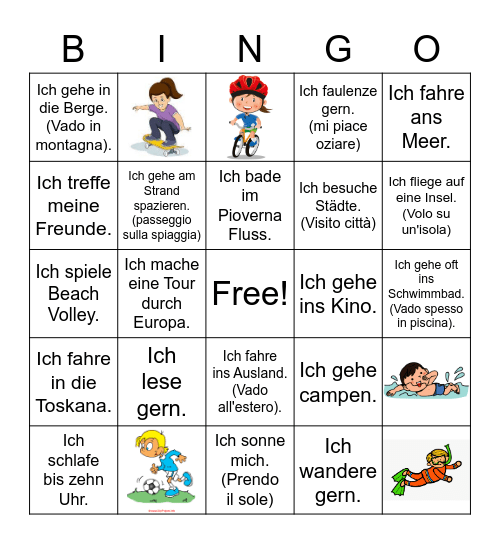 Was machst du im Sommer? Bingo Card