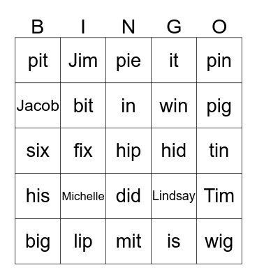 Bingo Short "I" Bingo Card