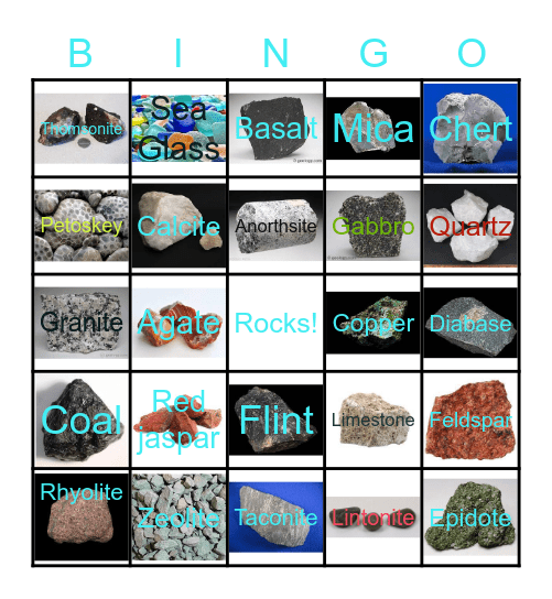 Rock Identification Bingo Card