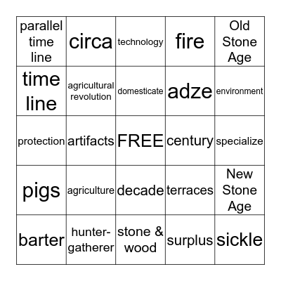 EARLY PEOPLE & AGRICULTURE Bingo Card