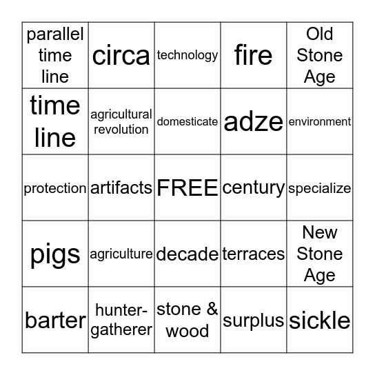 EARLY PEOPLE & AGRICULTURE Bingo Card