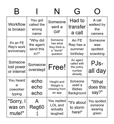 I Spy FE Bingo Card
