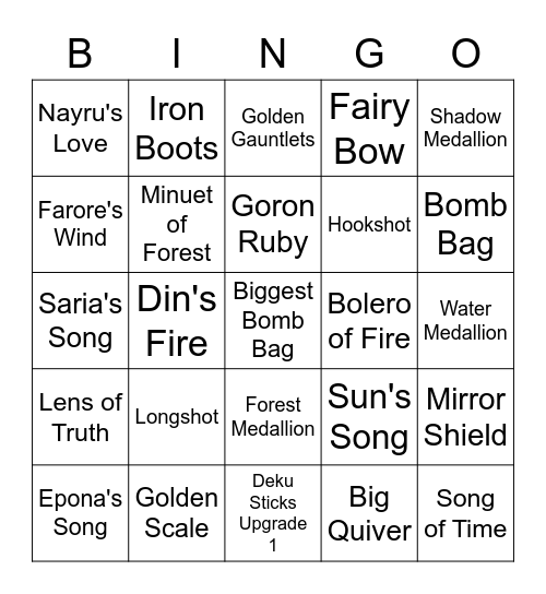 Zelda Oot Randomizer Bingo - All Items+Upgrades Bingo Card