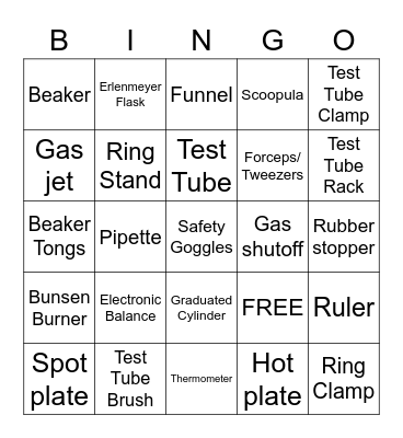 Lab Equipment Bingo Card