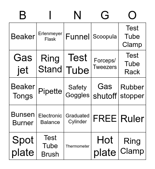 Lab Equipment Bingo Card