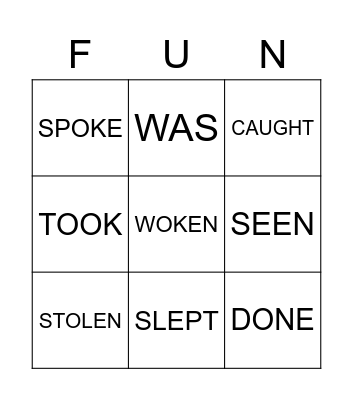 Irregular Verbs Camp Bingo Card