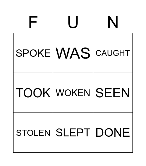 Irregular Verbs Camp Bingo Card