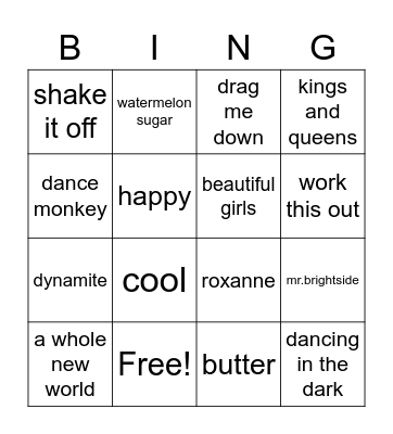 music bingo! Bingo Card