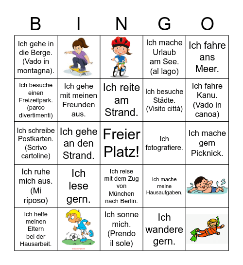 Was machst du im Sommer? Bingo Card