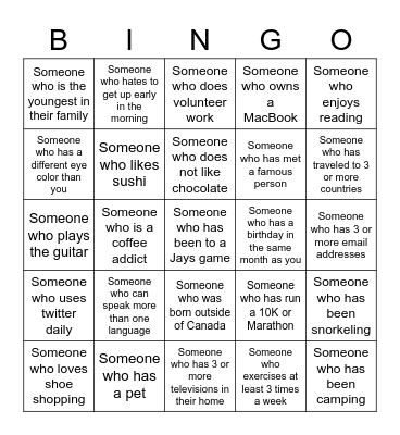 ICEBREAKER BINGO! Bingo Card