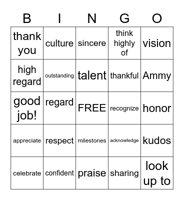 Recognition Bingo Card