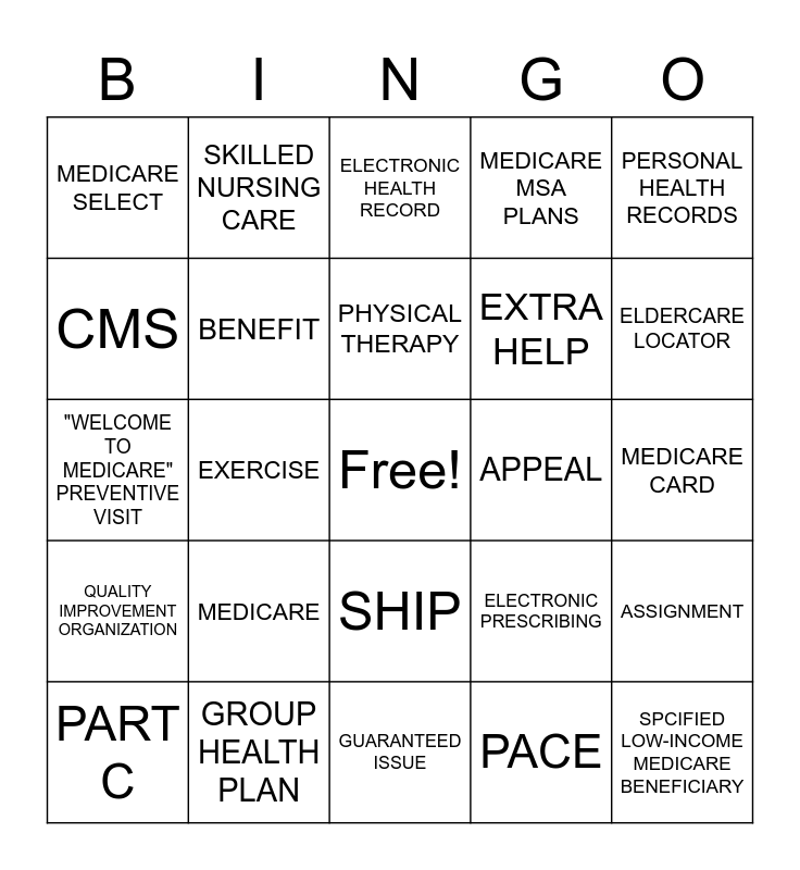 MEDICARE BINGO Card