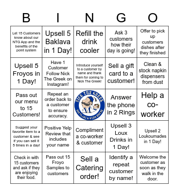 Nick The Greek- Fill all Squares & WIN! Bingo Card