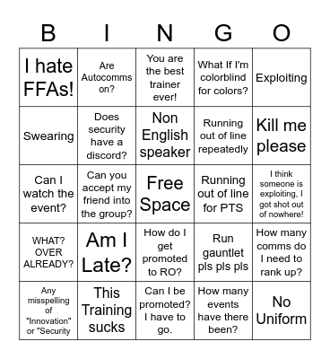 Innovation Trainee Bingo Card