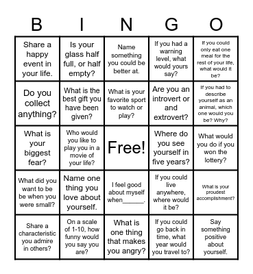 Social Bingo Card