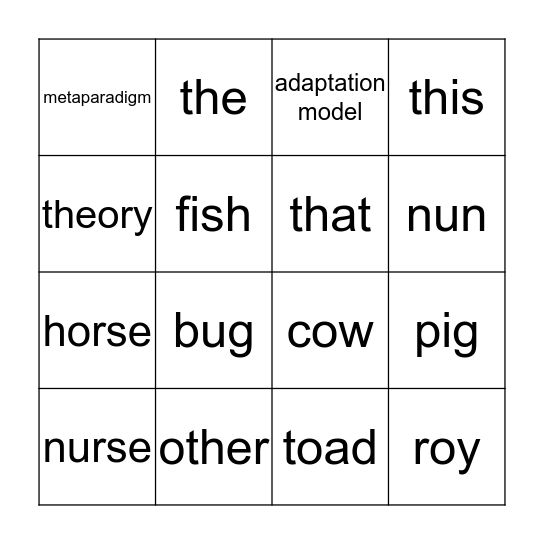 Roys Adaptation Model Bingo Card