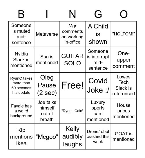 Bango Friday Bingo Card