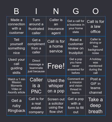 Call focused Bingo Card