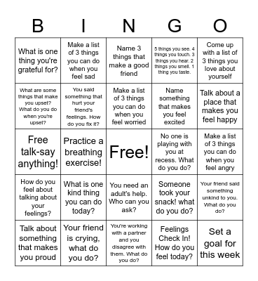 Social Emotional Bingo! Bingo Card