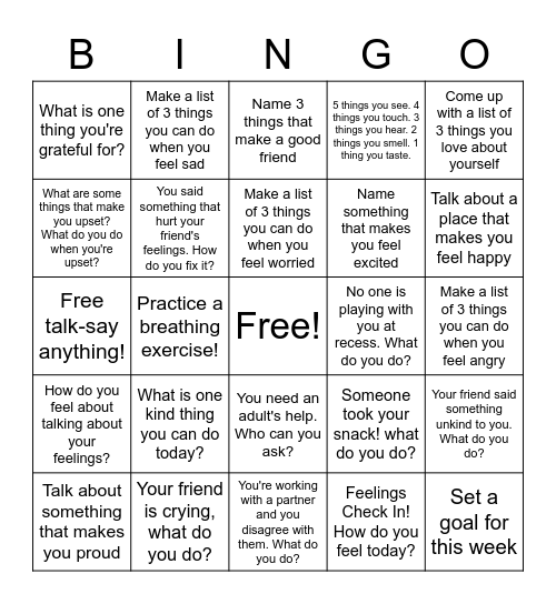 Social Emotional Bingo! Bingo Card