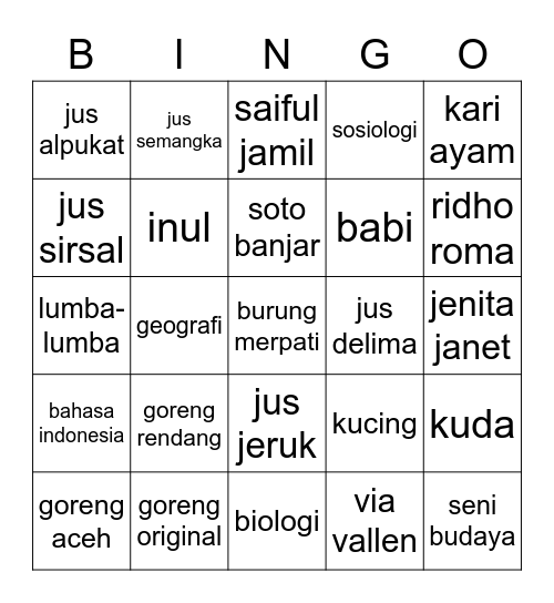 hehe Bingo Card