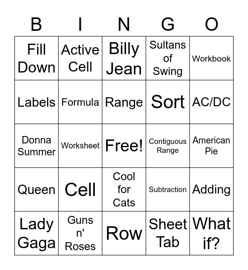 Microsoft Excel Bingo Card