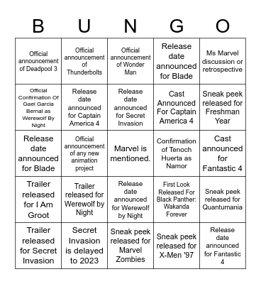 SDCC Bingo Card