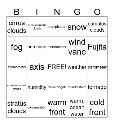 Weather Bingo Card