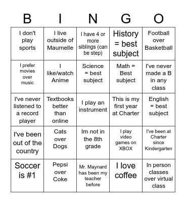 Get to know Each other! Bingo Card