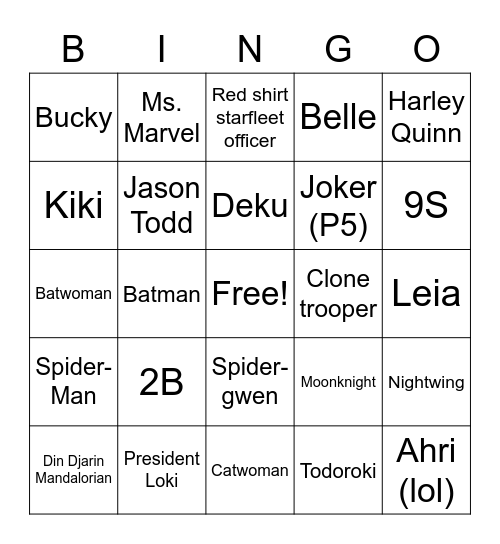 FRIDAY Bingo Card