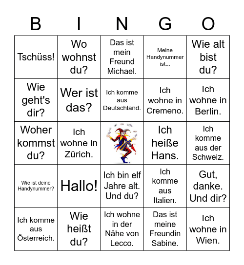 Erste Kontakte Bingo Card