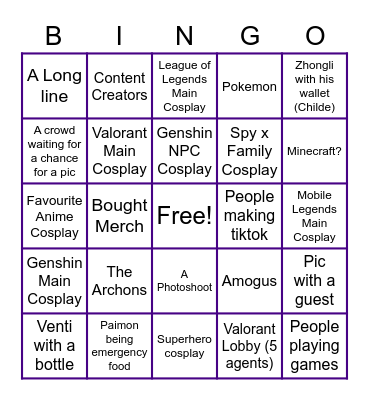 Conquest Bingo Card