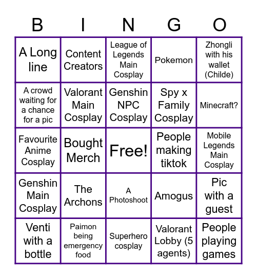 Conquest Bingo Card