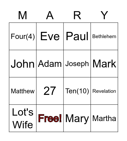 Biblical Bingo Card