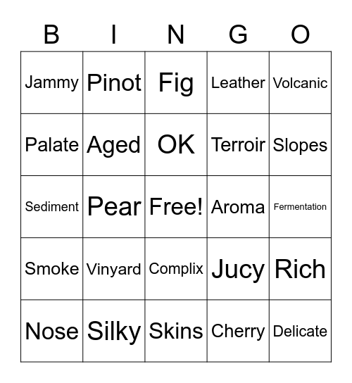 WINE GO Bingo Card