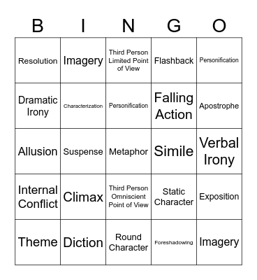 Literary Terms Bingo Card