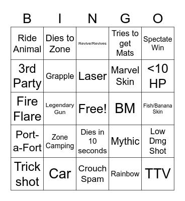 FN No Build Bingo Card