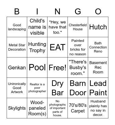 Zillow Bingo Card