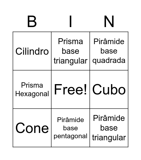 Sólidos Geométricos Bingo Card