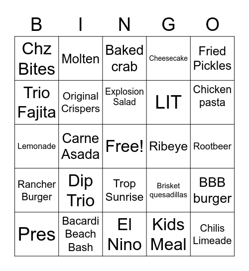 Everyday chilis bingo Card