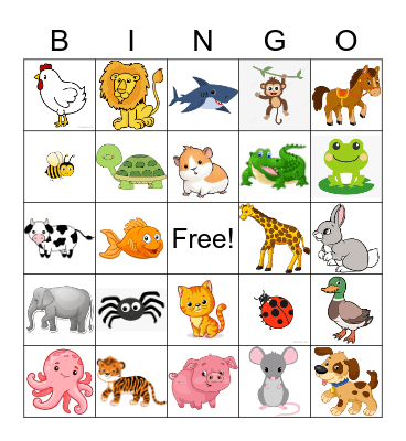 Animal Bingo Card