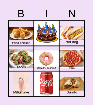 FAST FOOD Bingo Card